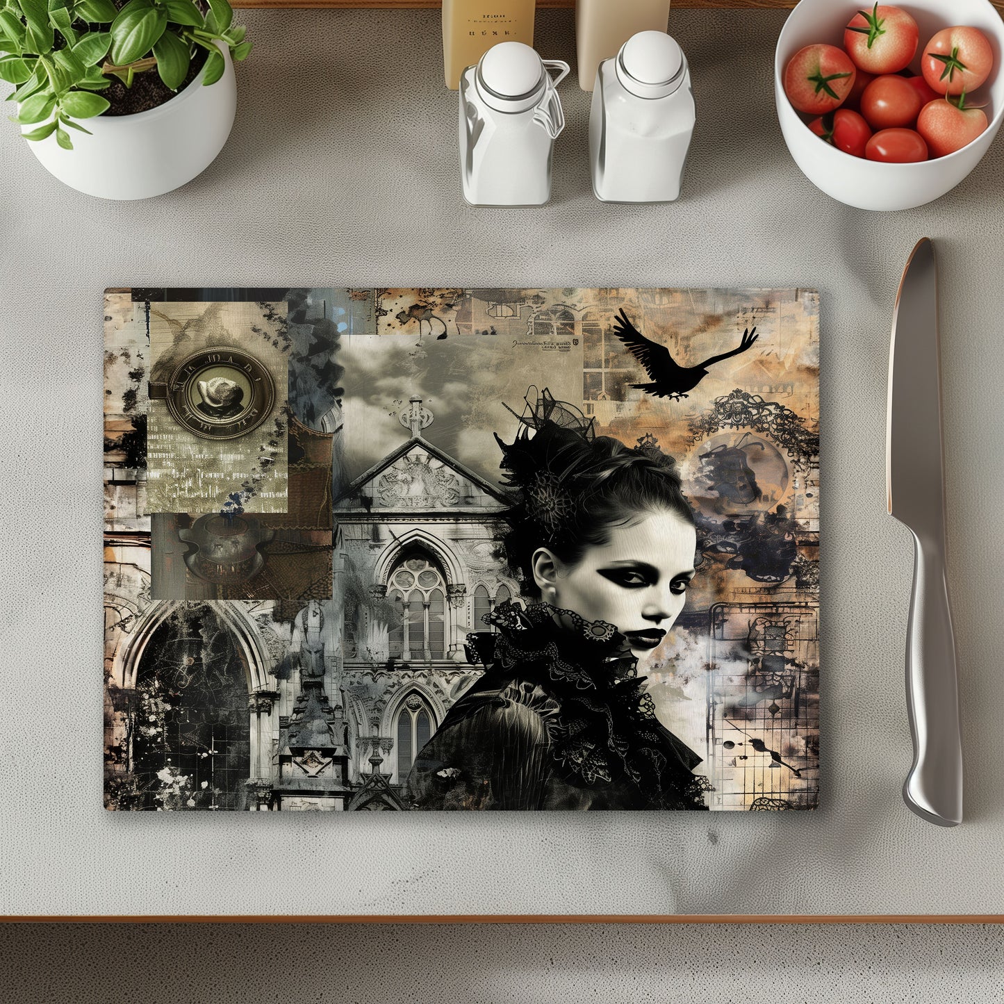 Goth Woman and Church Chopping Cutting Board or Coaster