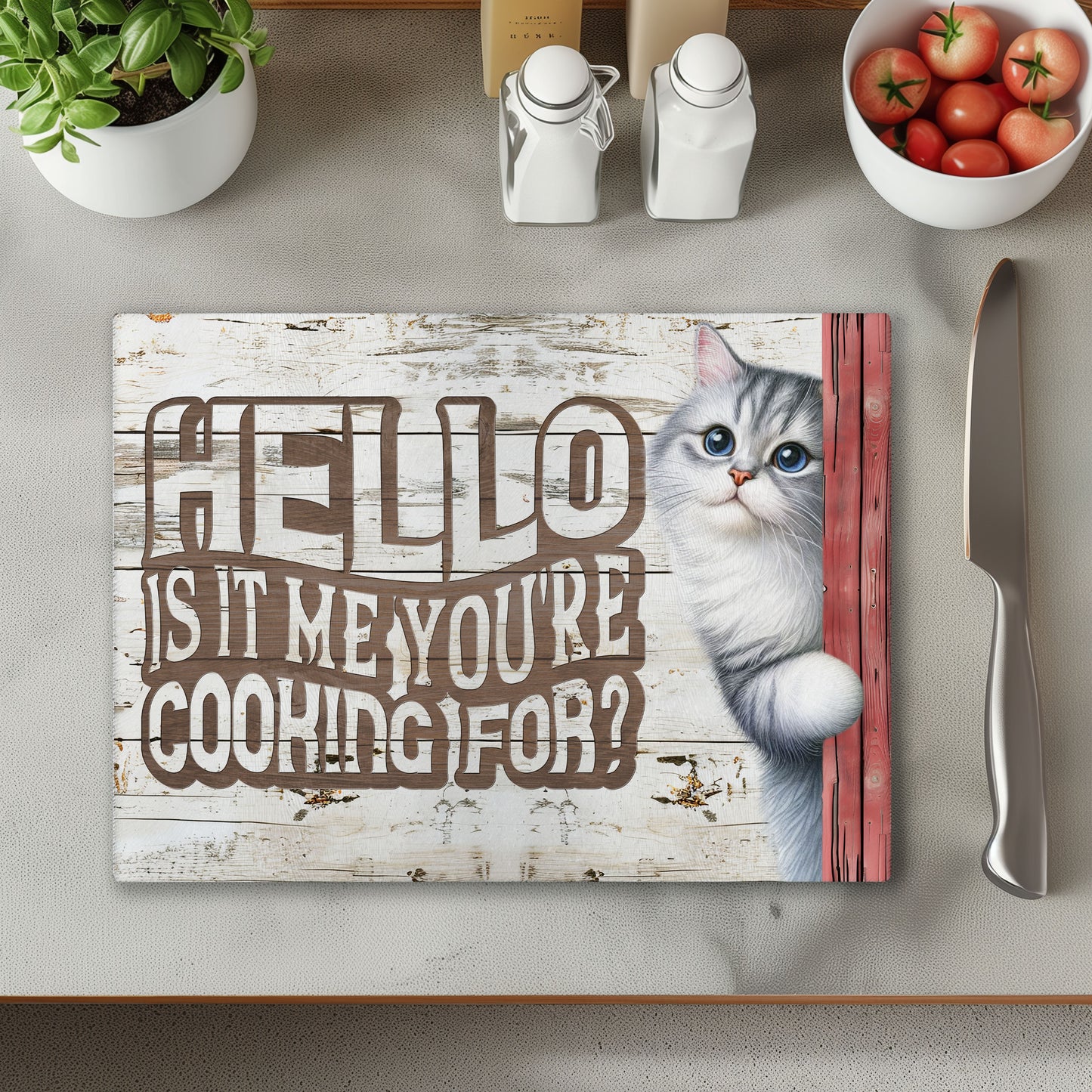 Cat Hello Chopping Cutting Board or Coaster