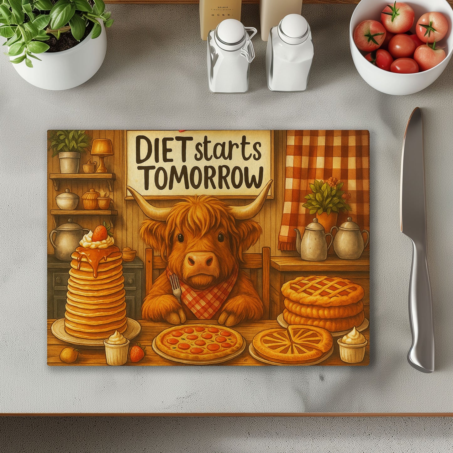 Diet Starts Tomorrow Cow Chopping Cutting Board or Coaster
