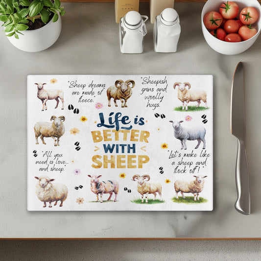 Life Is Better With Sheep Chopping Cutting Board or Coaster