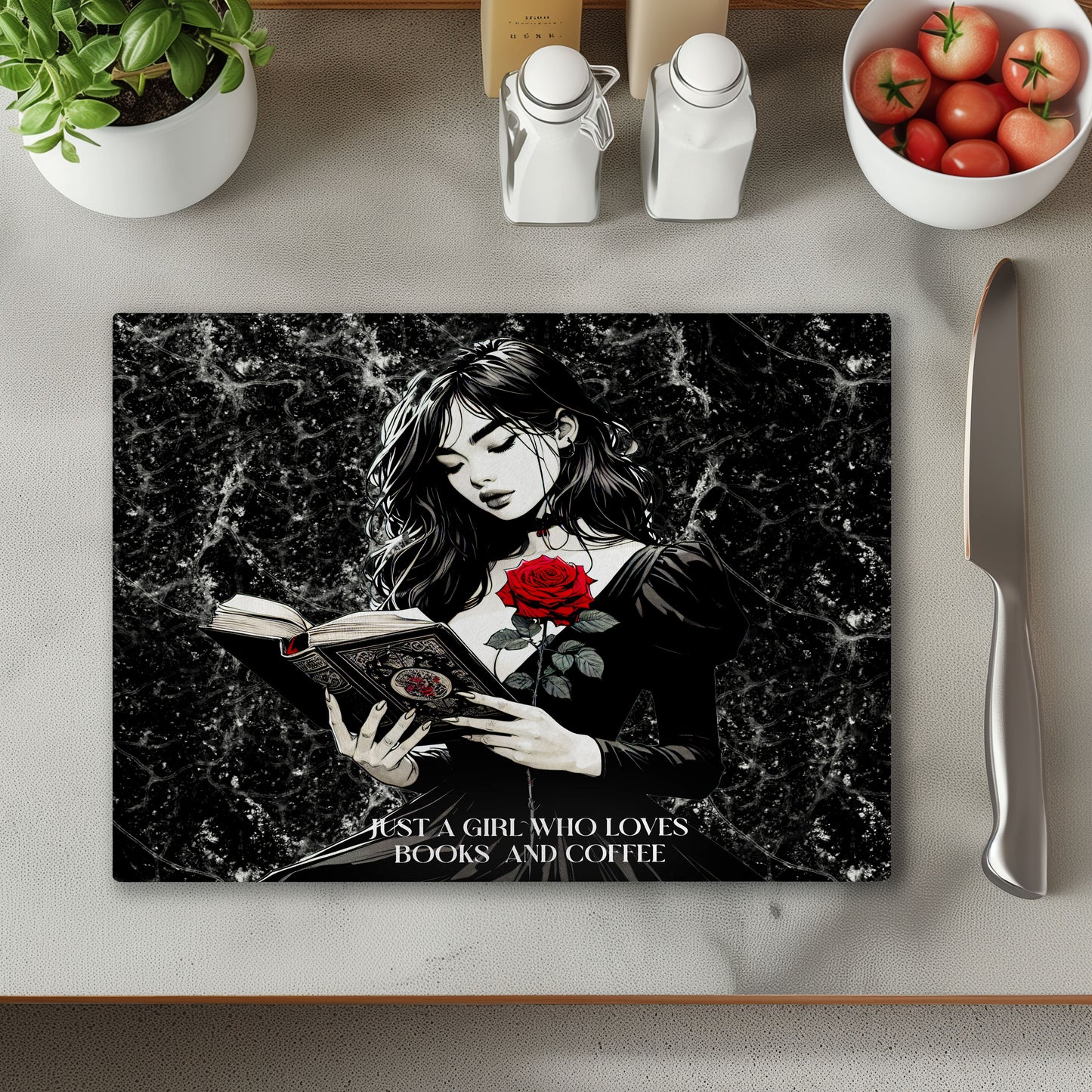 Loves Books and Coffee Chopping Cutting Board or Coaster