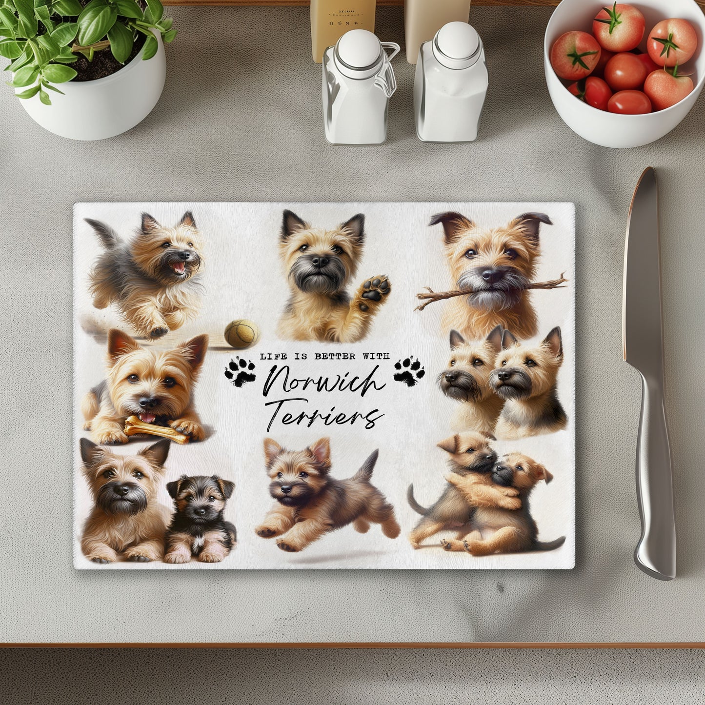 Norwich Terrier Dog Life is Better with Chopping Cutting Board or Coaster