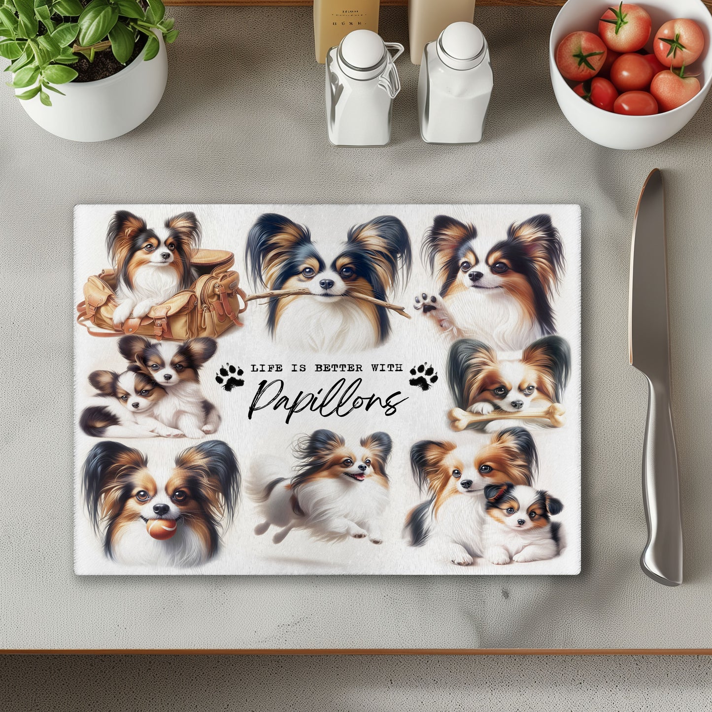 Papillon Dog Life is Better with Chopping Cutting Board or Coaster