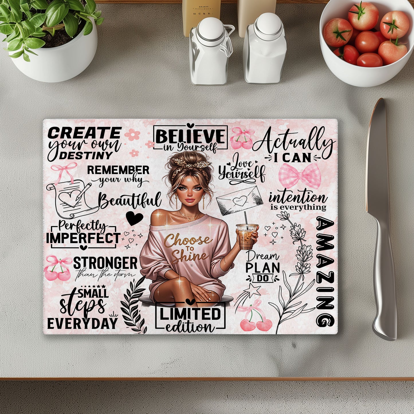 Believe Positivity Pink Chopping Cutting Board