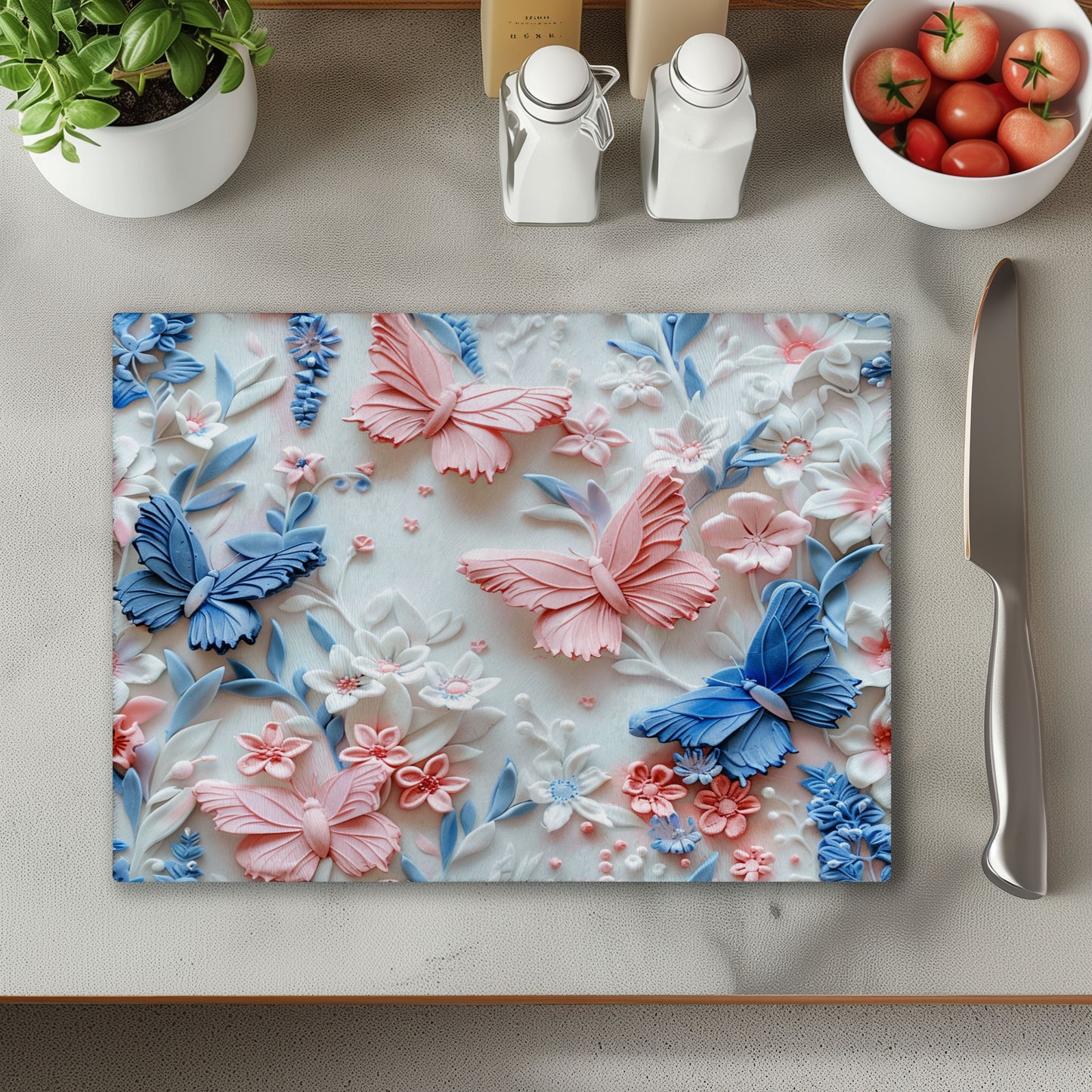 Pink and Blue Sunflowers Glass Chopping Cutting Board
