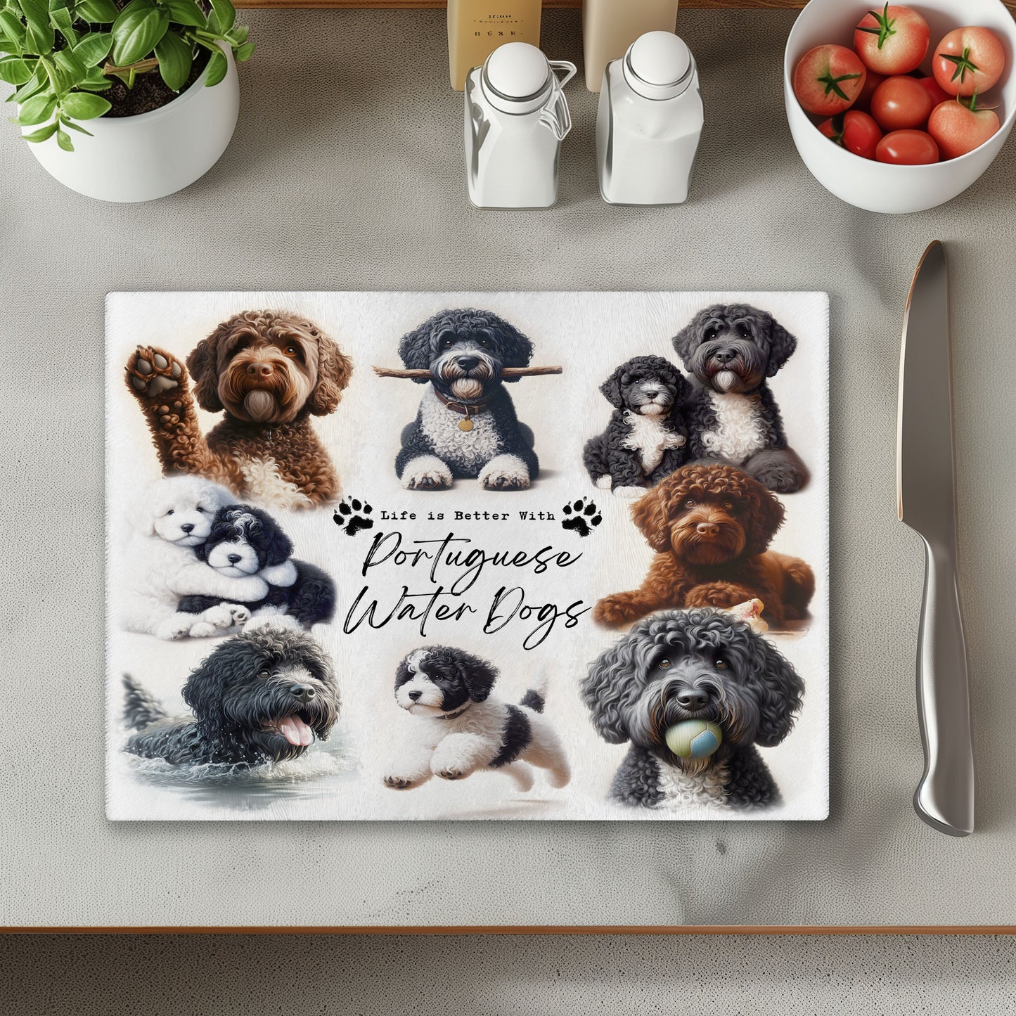 Portuguese Water Dog Life is Better with Chopping Cutting Board or Coaster