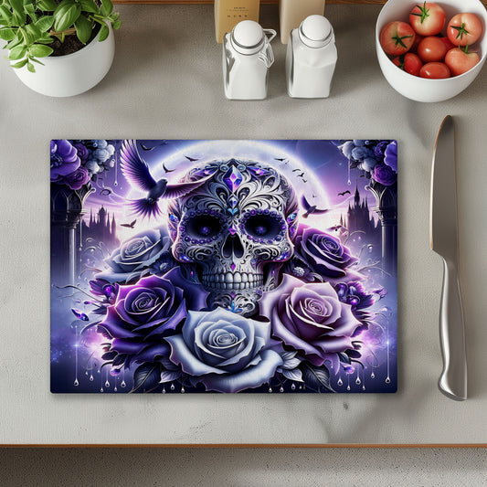Purple Roses and Skulls Chopping Cutting Board or Coaster