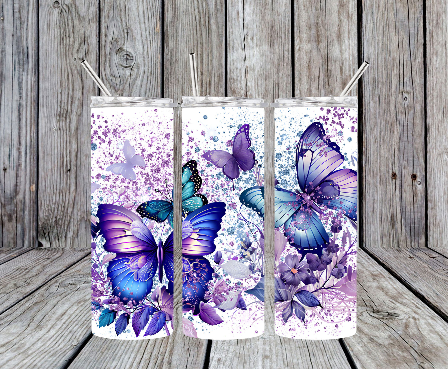 Purple Flowers and Butterflies 20oz Tumbler