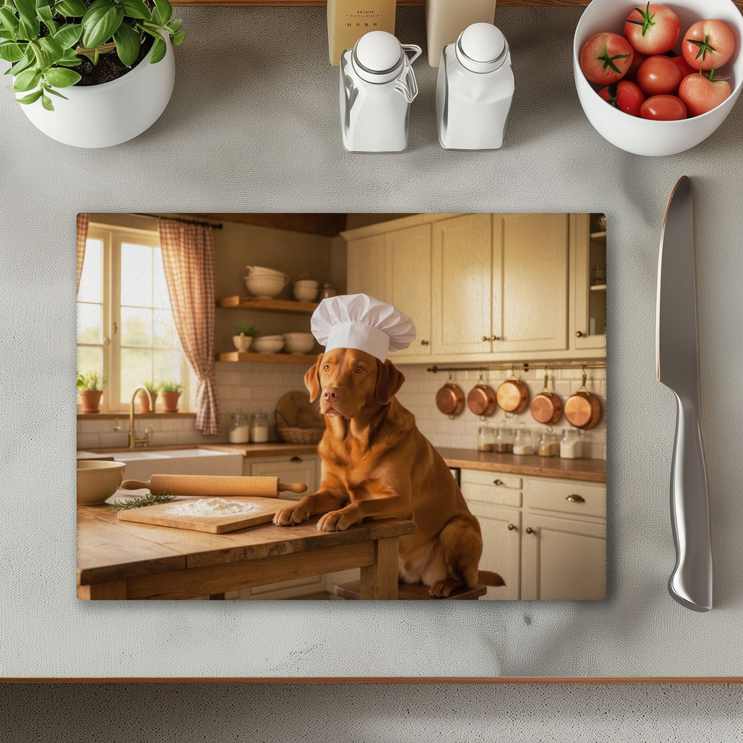 Red Labrador Dog Chef Chopping Cutting Board or Coaster