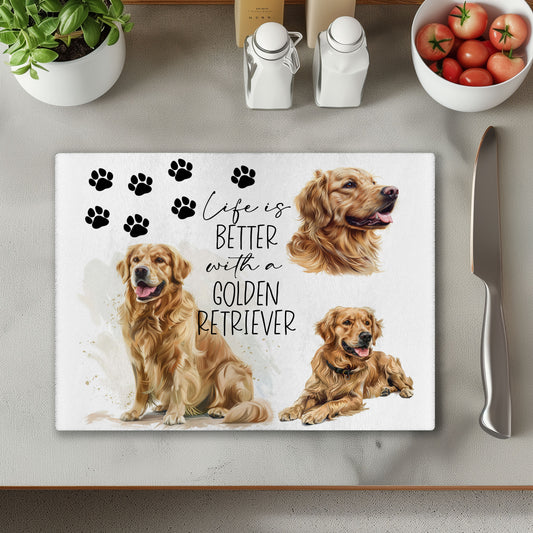 Golden Retriever 2 Dog Life is Better with Chopping Cutting Board or Coaster