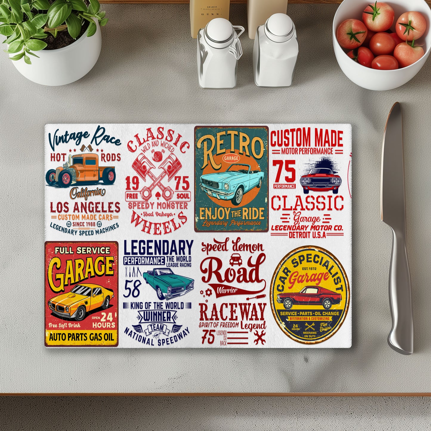 Retro Garage Signs Chopping Cutting Board or Coaster