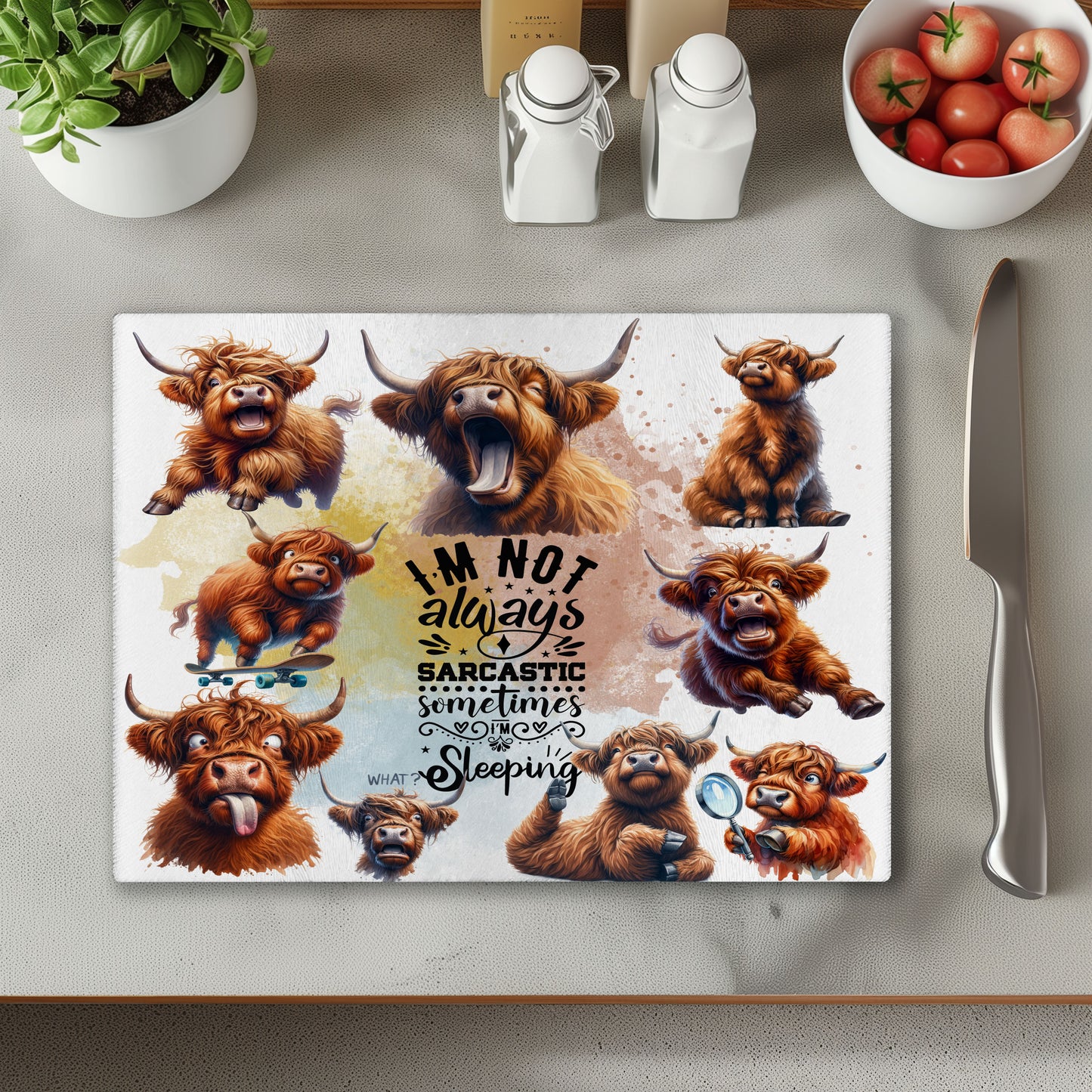Sarcastic Cow Glass Chopping Cutting Board