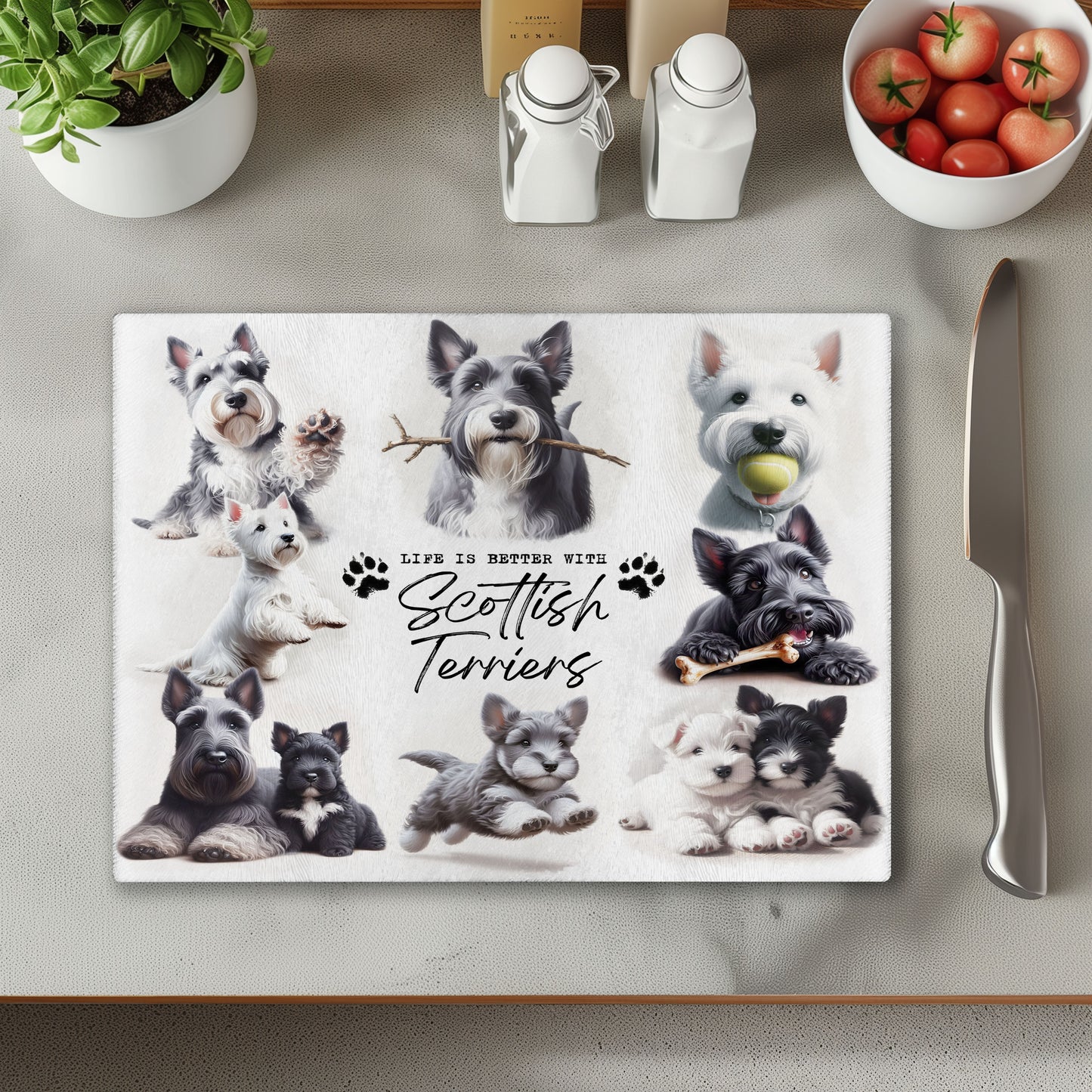Scottish Terrier Scotty Dog Life is Better with Chopping Cutting Board or Coaster