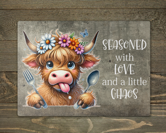 Highland Cow Seasoned with Love Chopping Cutting Board