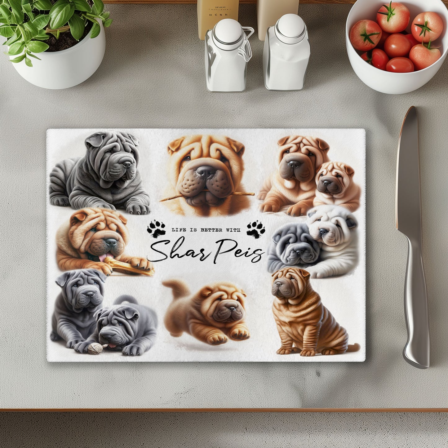 Shar Pei Dog Life is Better with Chopping Cutting Board or Coaster