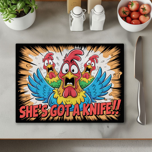 She's Got A Knife Chickens 2 Chopping Cutting Board or Coaster