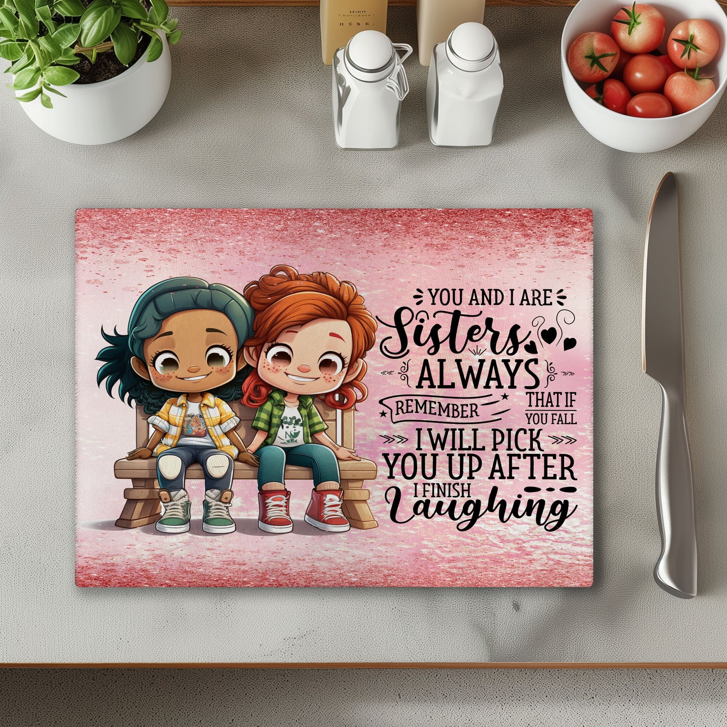 Sisters Pink 1 Chopping Cutting Board or Coaster