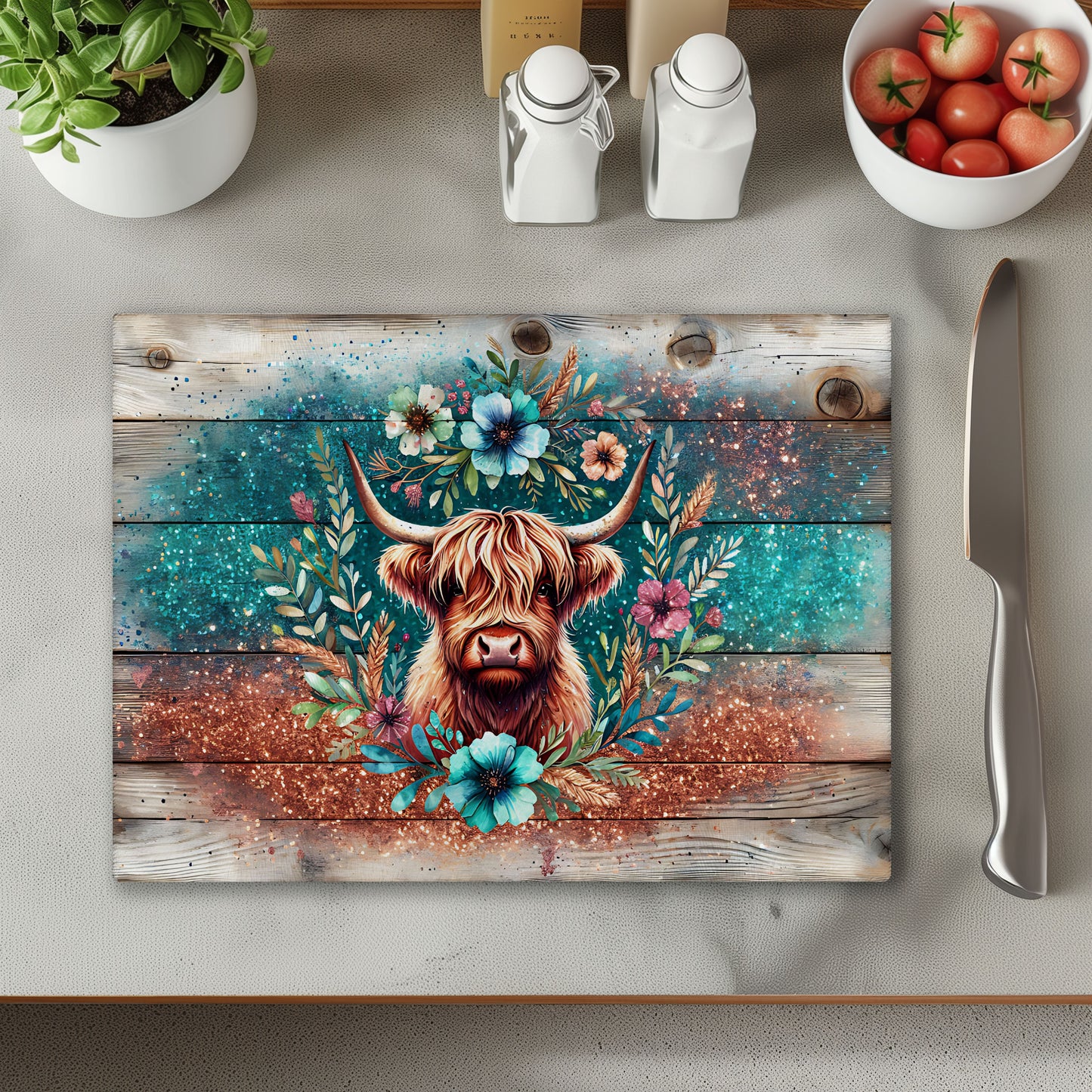 Sparkly Cow Chopping Cutting Board or Coaster