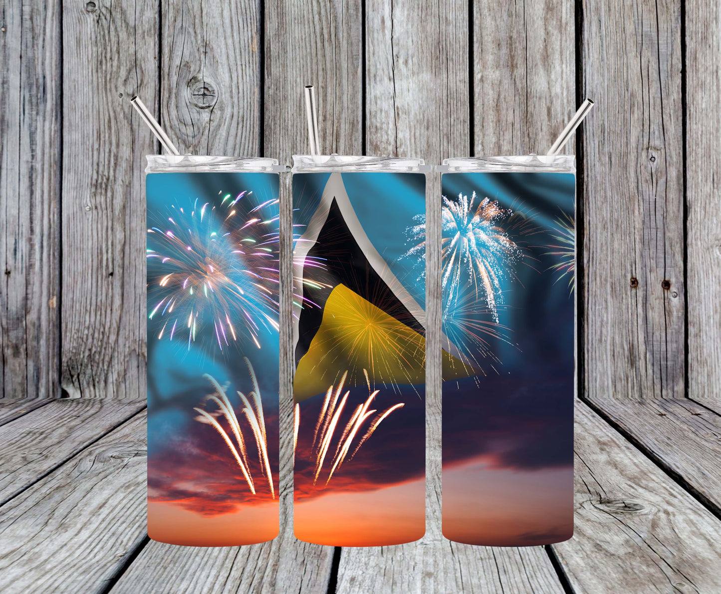 Saint Lucia Flag Fireworks 20oz Tumbler