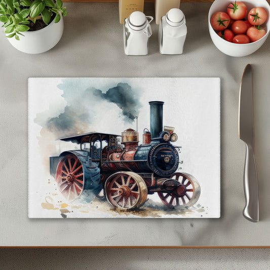 Traction Engine 1 Glass Chopping Cutting Board