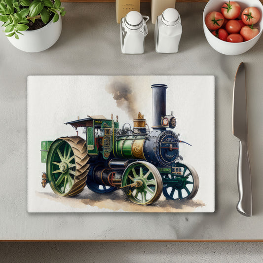 Traction Engine 2 Glass Chopping Cutting Board