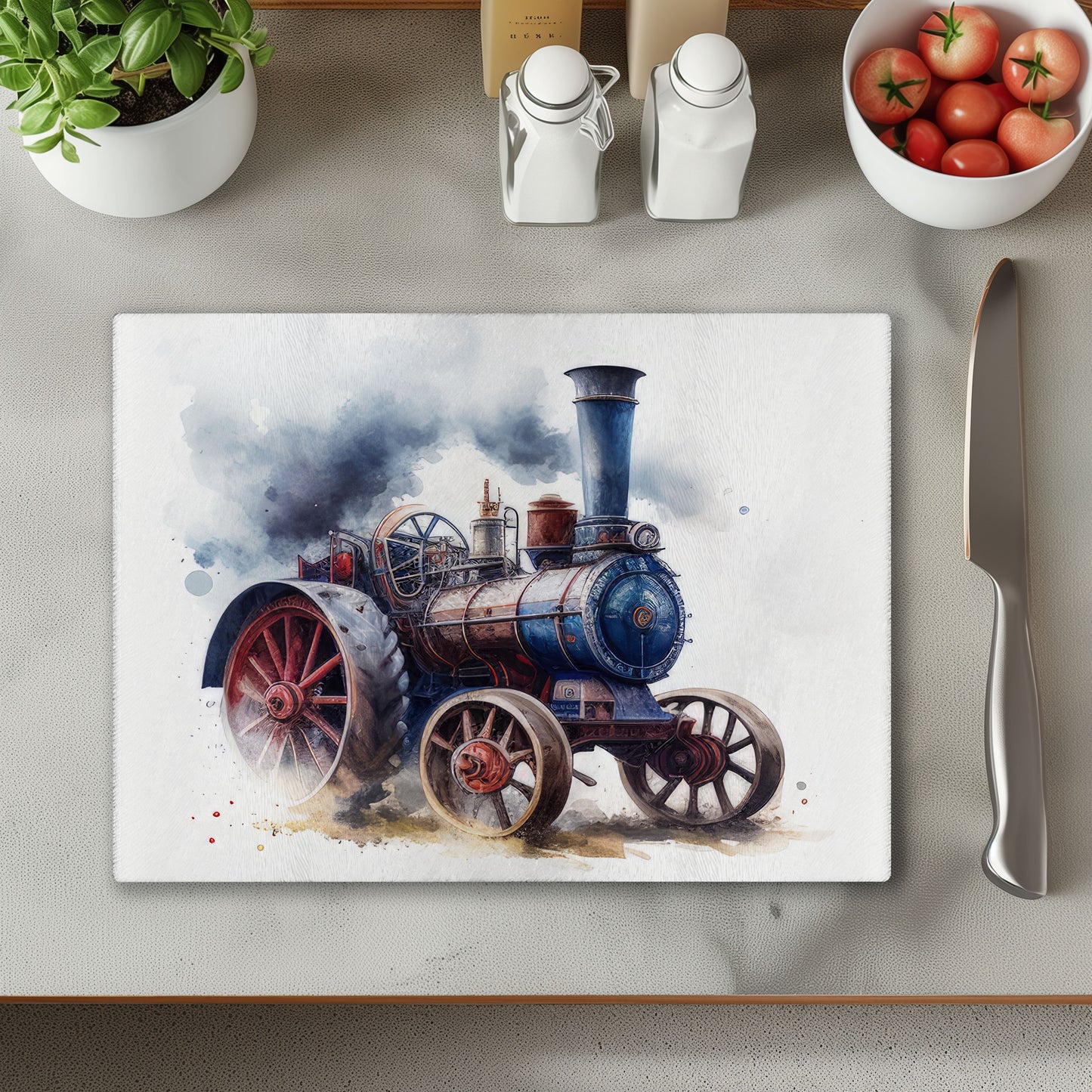 Traction Engine 3 Glass Chopping Cutting Board