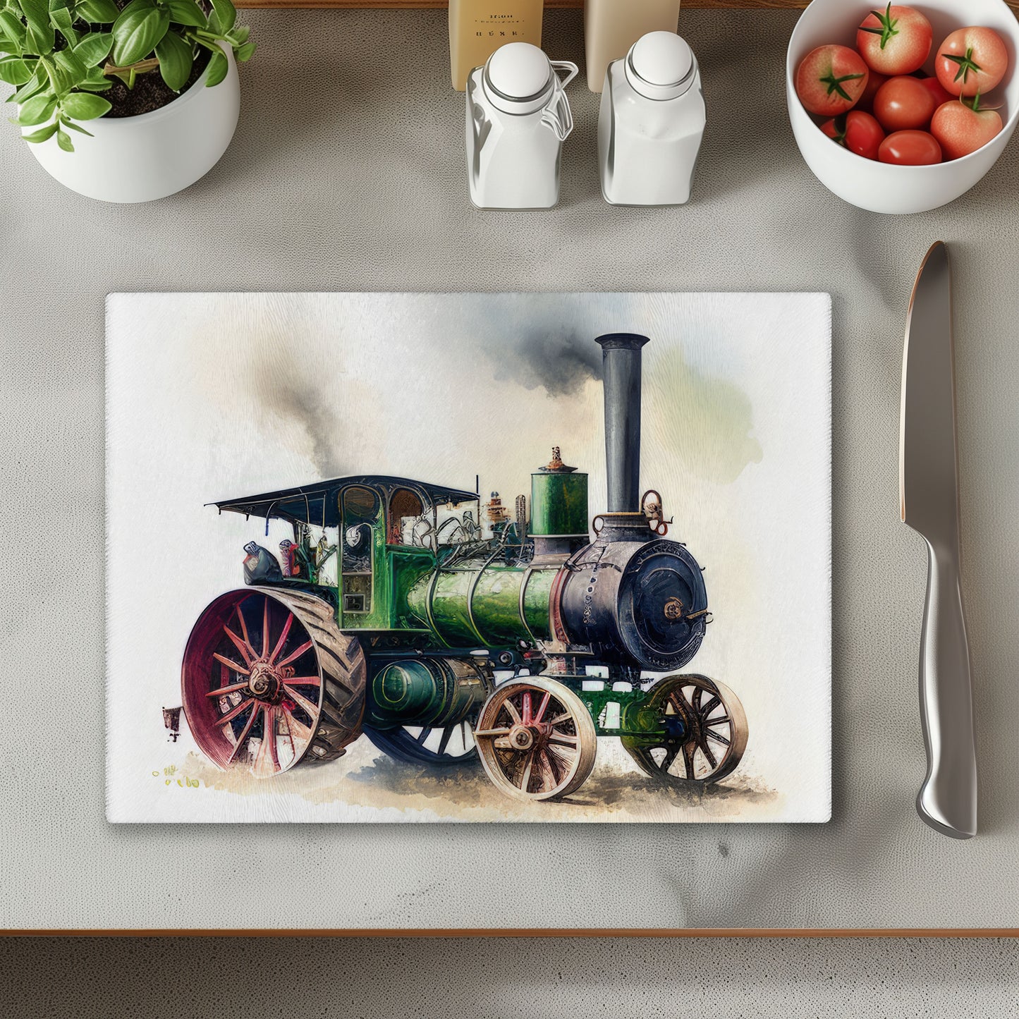 Traction Engine 4 Glass Chopping Cutting Board