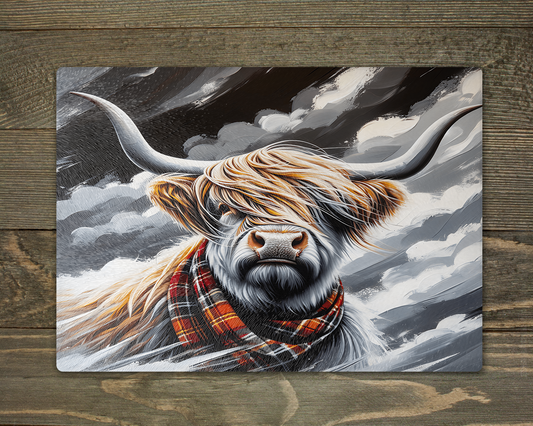 Highland Cow Tartan Scarf Chopping Cutting Board