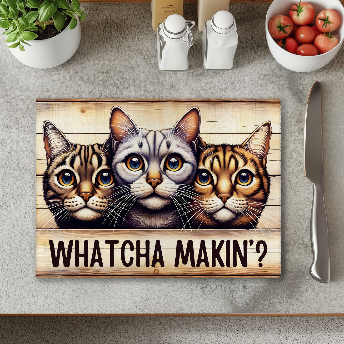 Cat Watcha Makin Chopping Cutting Board or Coaster