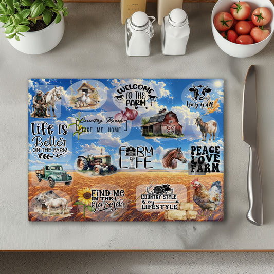 Welcome to the Farm Glass Chopping Cutting Board