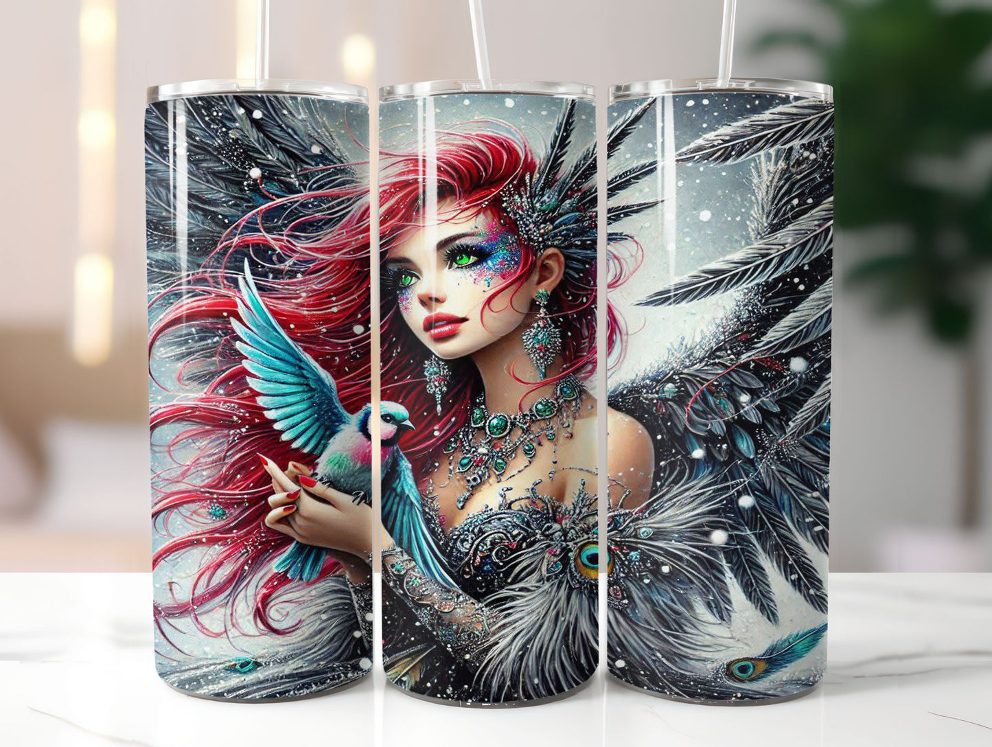 Winter Girl with Bird Design 20oz Tumbler