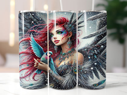 Winter Girl with Bird Design 20oz Tumbler