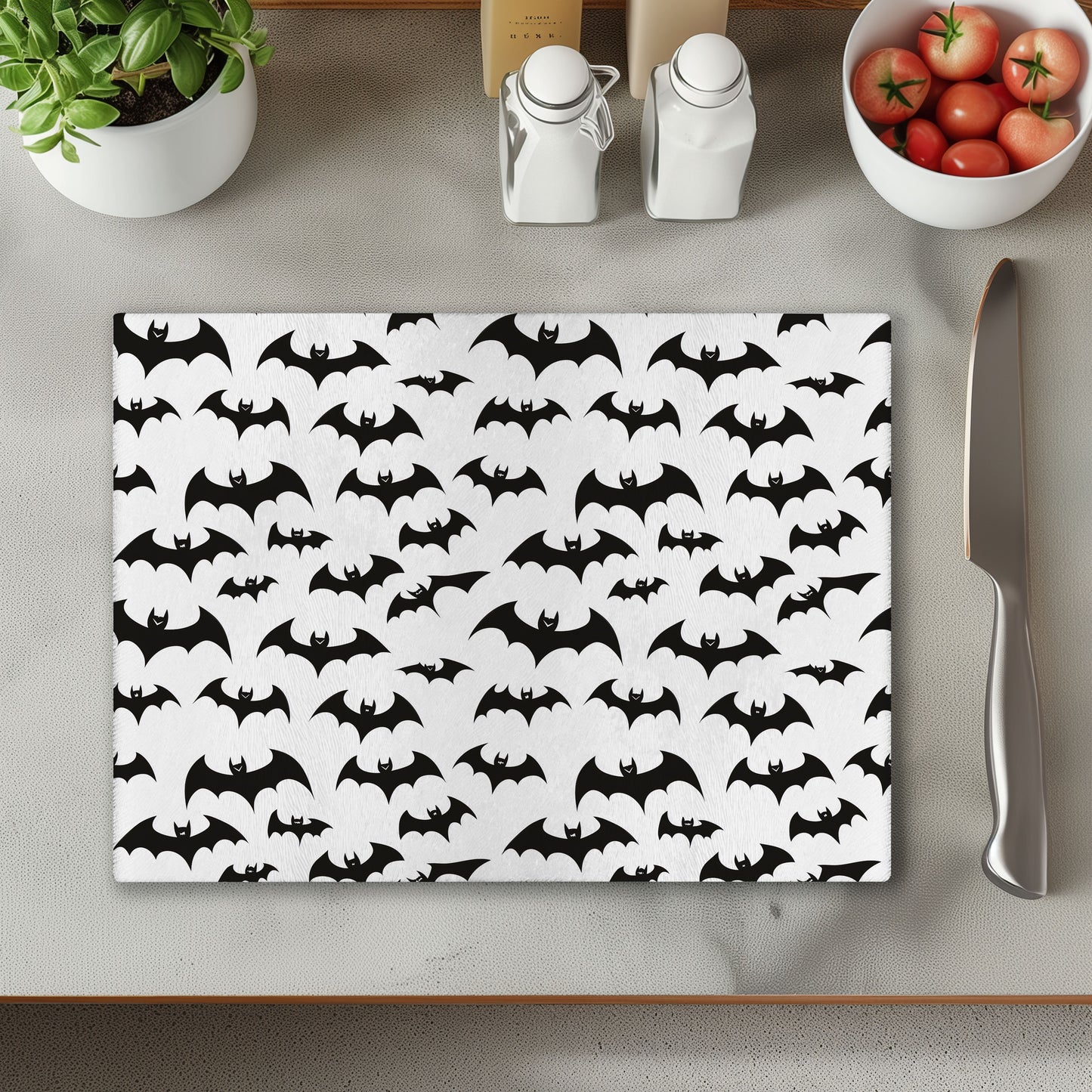 Bats Black and White Chopping Cutting Board