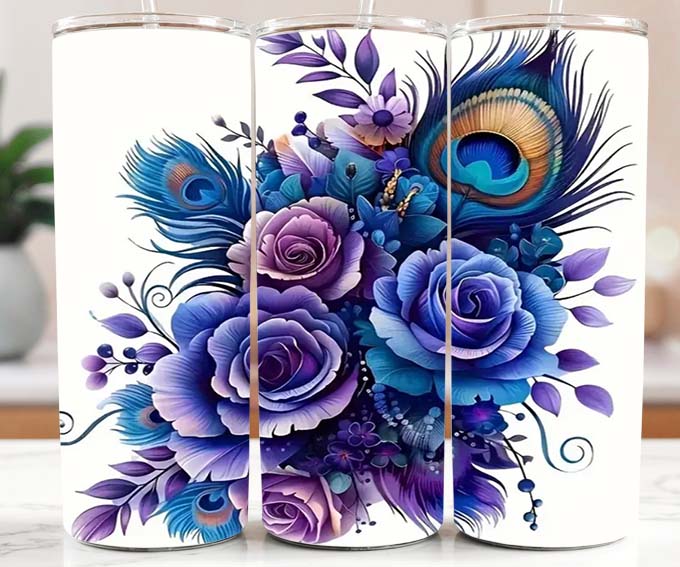 Blue Feathers and Rose 20oz Tumbler